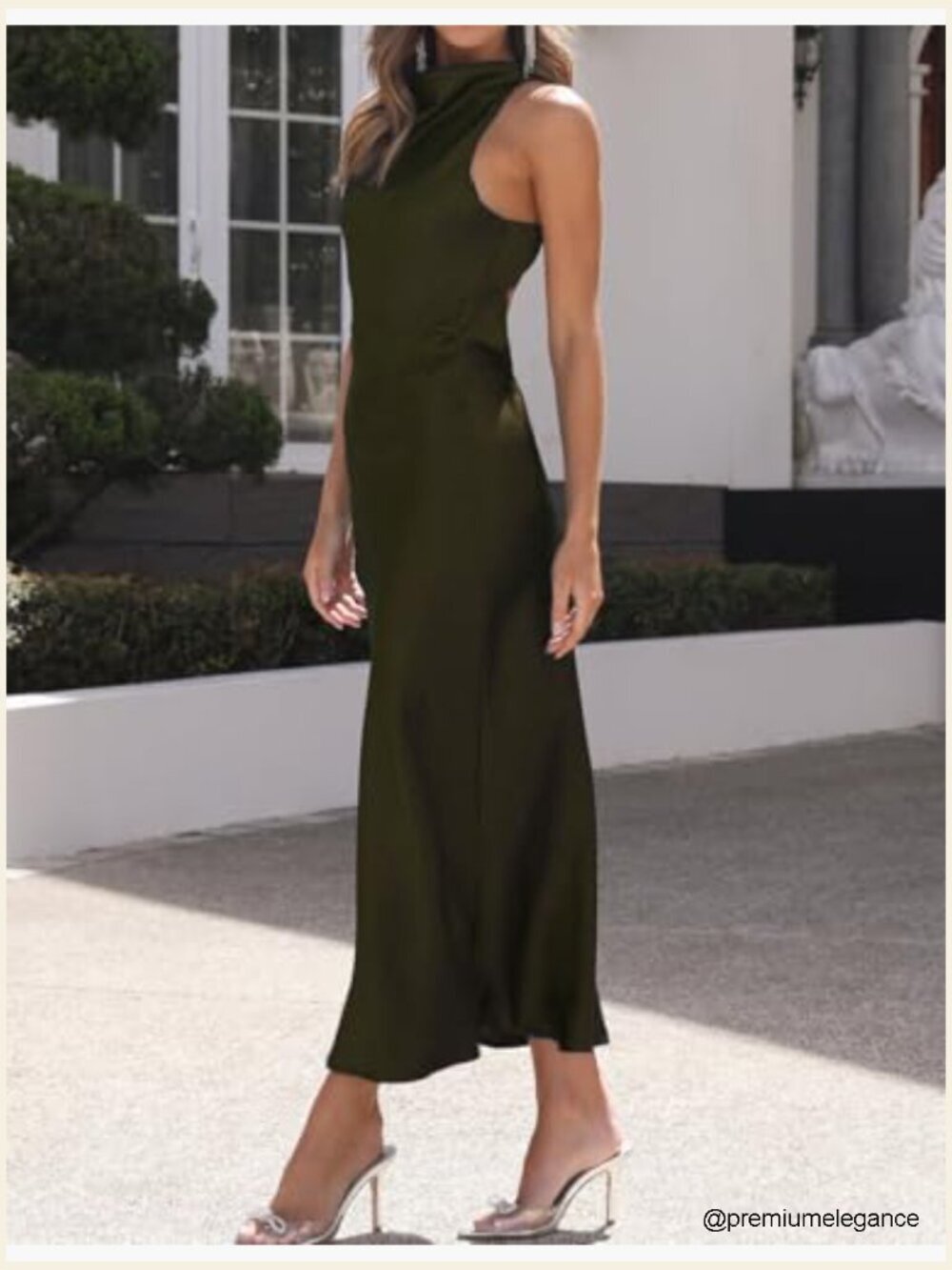 Elegant Satin Mock Neck Backless Midi Dress - Picture 5 of 7